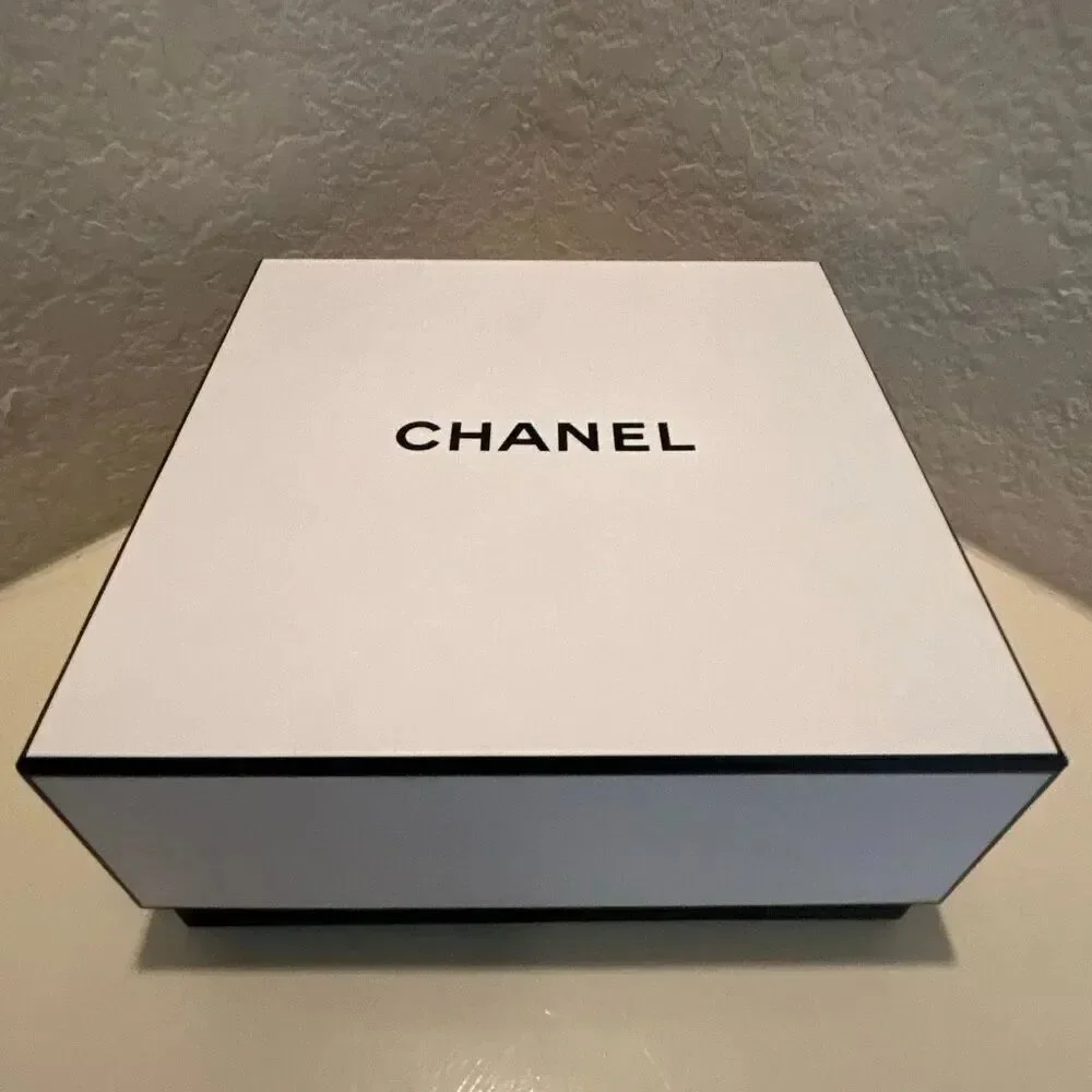 Chanel Square Box White Black Logo Luxury Decor Storage Display Giftbox 8.5x8.5